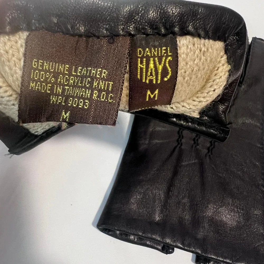Daniel Hays Black Leather Gloves Acrylic‎ Knit Lining Womens Size M